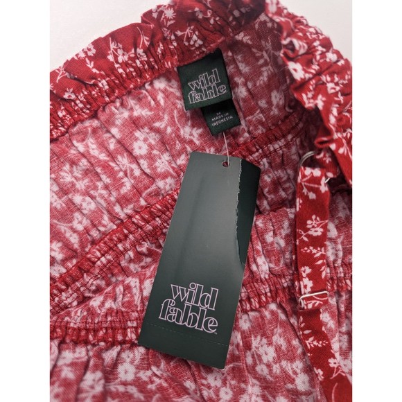 Wild Fable Women's Smocked Dress Sz Medium Red Floral Adjustable Strap NWT - Picture 5 of 10